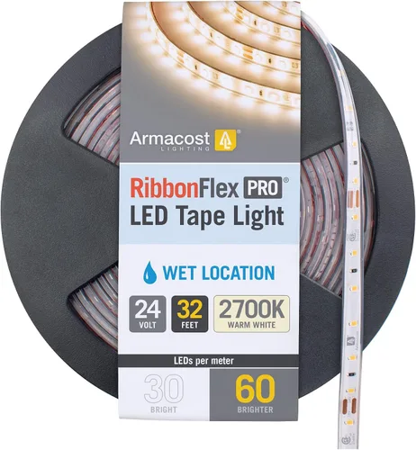 Vista 13 de Armacost Lighting RibbonFlex Pro 135410 - Cinta de luz blanca cálida (2700 K), 60 LEDs/M, 8.2 ft, 24 V