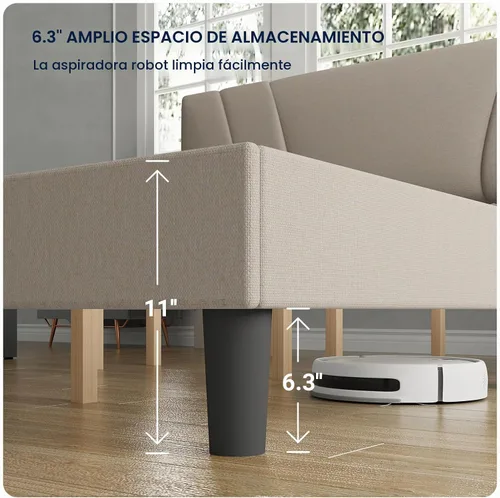 Vista 5 de Avenco Base de cama Queen, armazón de cama de plataforma tapizada tamaño Queen con cabecera ajustable, fácil montaje, no necesita somier, color beige