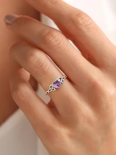 Vista 4 de ChicSilver Anillo de promesa de plata de ley 925 con nudo celta/corazón Claddagh en forma de corazón con piedra natal para mujer