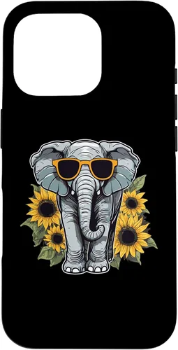 Vista 20 de Elephant with Sunglasses and Sunflowers Case for iPhone 16