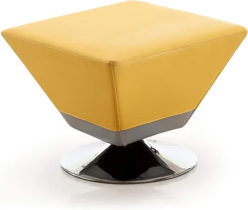 Vista 5 de Manhattan Comfort Diamond - Otomana giratoria de 360°, tapicería de cuero vegano, parte superior cuadrada biselada con elegante base cromada Azul