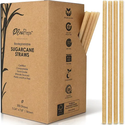 Vista 9 de EcoPreps Pajitas biodegradables de caña de azúcar, 150 unidades, 100% compostables, sin plástico y ecológicas, popotes desechables de fibra