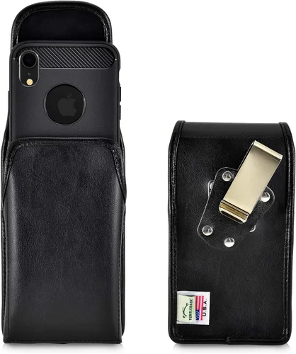 Vista 11 de Turtleback Funda diseñada para iPhone 11 (2019) y iPhone XR (2018), funda de piel negra con clip ejecutivo para cinturón, horizontal