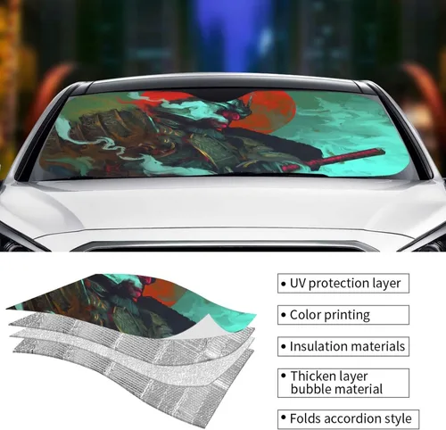 Vista 5 de El samurai japonés dibujado a mano dibuja una espada protector de visera solar bloquea los rayos UV se mantiene fresco para la mayoría
