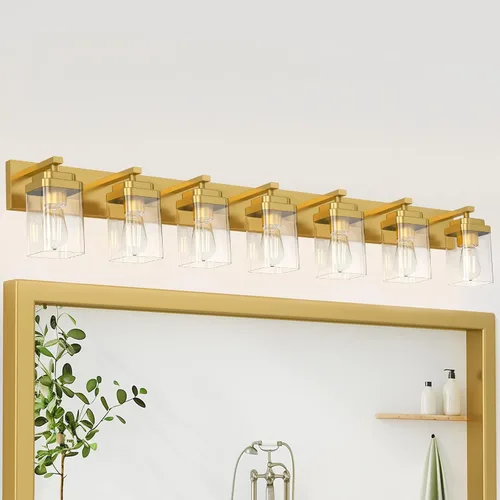 Vista 23 de Lámparas blancas para baño, 2 luces de baño, accesorios de iluminación sobre el espejo, diseño cuadrado y placa trasera grande rectangular