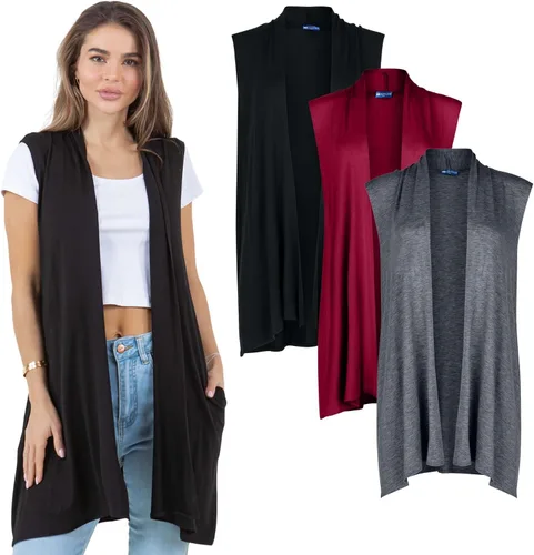 Vista 8 de Azules 3 Pack Sleeveless Long Cardigan for Women with Pockets – Flowy Dressy Layer Casual Wear, Lightweight Open Front