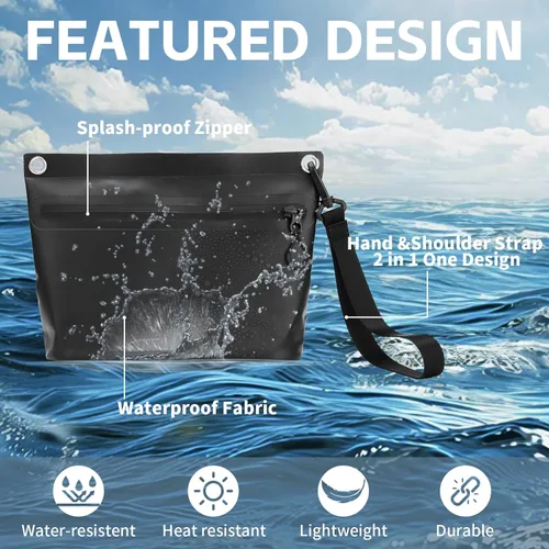 Vista 4 de Bolsa impermeable de 2 litros con cremallera totalmente impermeable, asa y correa ajustable para natación, viajes, playa