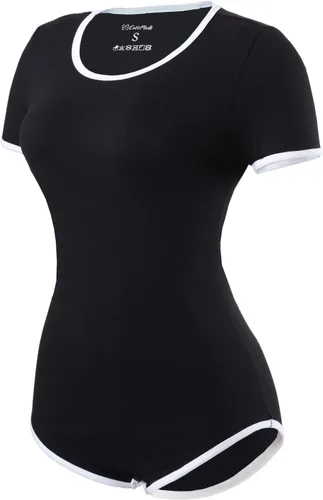 Vista 5 de CutiePlusU Pijama de algodón con botones en la entrepierna, leotardo básico, paquete de 2 Negro