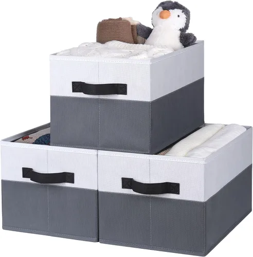 Vista 13 de WUIKE Cestas de almacenamiento para estantes, contenedores de almacenamiento de tela con asas, cesta plegable para estantes organizadores y Beige