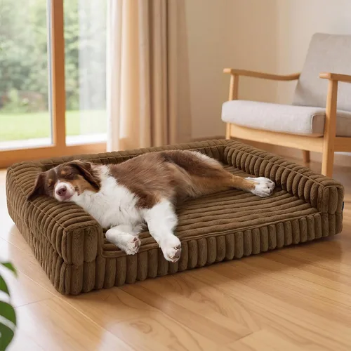 Vista 29 de Bedsure ComfyFleece™ - Cama ortopédica para perros medianos, cama mediana de espuma viscoelástica impermeable con lados, parte inferior