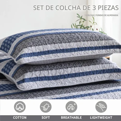 Vista 5 de Juego de ropa de cama con colcha Homzard tamaño individual - Juego de edredón 100% algodón, colcha de cama gris y azul para la cama, ropa de cama