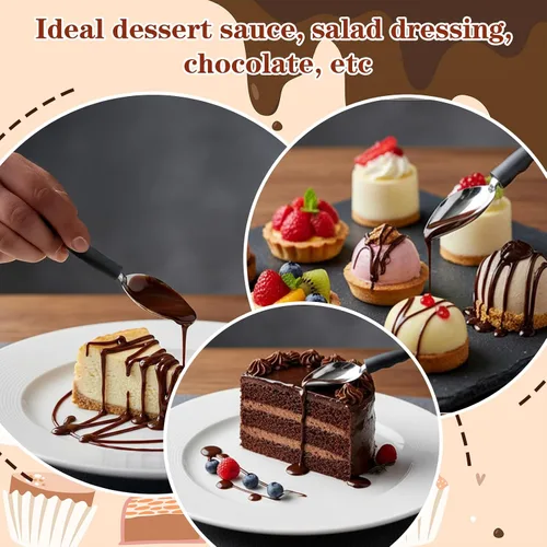 Vista 4 de Juego de 4 cucharas de decoración de dibujo de precisión culinaria profesional, cucharas multiusos de acero inoxidable para chef de dibujo
