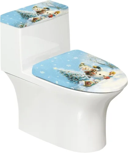 Vista 9 de Tapa de inodoro y tapa de tanque de cane Candy - Estampado de copo de nieve, elastano elástico lavable, decoración de Año Nuevo