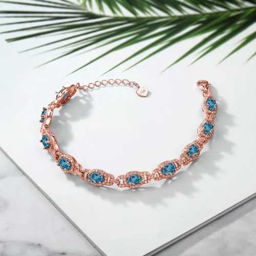 Vista 5 de Gem Stone King 18K Rose Gold Plated Silver Oval Gemstone Birthstone Tennis Bracelet For Women Oval 6X4MM 7 Inch With 1 Inch Extender Fine Jewelry