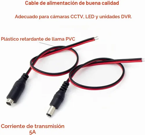 Vista 3 de Cable de alimentación de CC de 12 V 5 A, conectores macho hembra para cámara de seguridad CCTV, conectores adaptadores de corriente