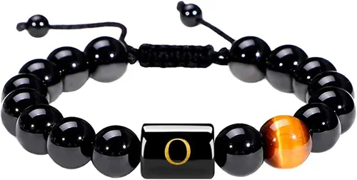 Vista 75 de SUMMER LOVE Regalos para el Día del Padre, pulsera con inicial de piedra de ónix negro de 0.394 pulgadas para hombres, pulsera de cuerda trenzada