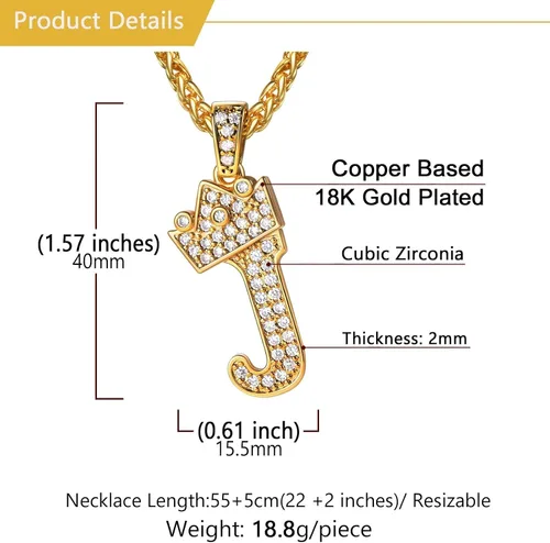 Vista 5 de U7 Crown Initial Number Necklace for Men Women A-Z Letter Pendant Chain a. Oro