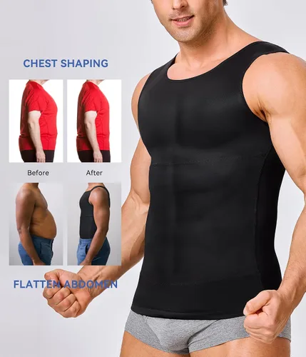 Vista 5 de Camiseta de compresión para hombre, adelgaza y moldea el cuerpo - chaleco de entrenamiento, camiseta de tirantes, para marcar abdominales, camisetas