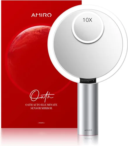 Vista 9 de AMIRO Espejo de maquillaje iluminado de 9" con sensor inteligente y control táctil, 3 colores y 6 niveles de brillo, recargable e inalámbrico, Negro