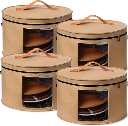 Vista 11 de Suzile Paquete de 4 Cajas Grandes Redondas Plegables para Sombreros de Mujer, Almacenaje con Capacidad para 6-10 Sombreros, Caja para Sombreros