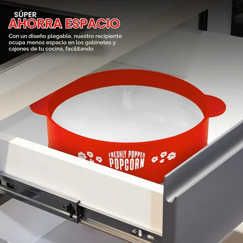 Vista 6 de Palomitas de maíz de silicona para microondas (rojo) para hacer palomitas de maíz, no requiere aceite, cuenco plegable con tapa, reutilizable, sin