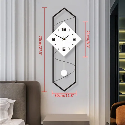 Vista 2 de Reloj de pared moderno de péndulo con movimiento silencioso, metal y madera maciza, reloj de pared para decoración de sala de estar, dormitorio
