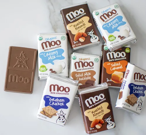 Vista 8 de Moo Chocolates ' Mini barras de chocolate negro sólido natural, 0.7 onzas (14 unidades)