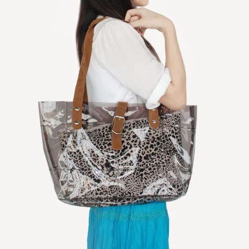 Vista 5 de Gris de la suerte Leopardo doble asa cuero bolso bolso bolso estilo casual, Gris