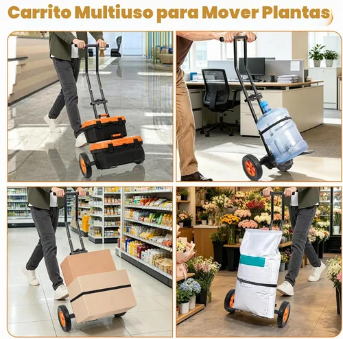 Vista 7 de Carrito de plantas con ruedas, carrito resistente para plantas, carrito de mudanza de plantas de 175 libras con brazo de agarre ajustable, correa