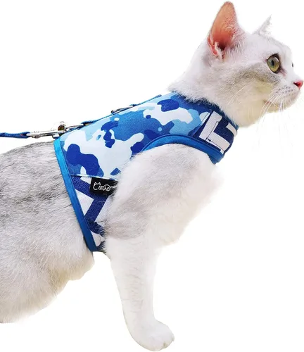 Vista 9 de Arnés de gato con correa, ajustable para gatos, chaleco acolchado para gatos, Black Plaid