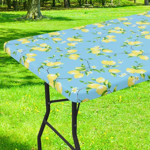Vista 38 de Smiry Mantel cuadrado para mesa de pícnic, impermeable, elástico, ajustable, para campamento, protector de vinilo con parte trasera de franela Beige
