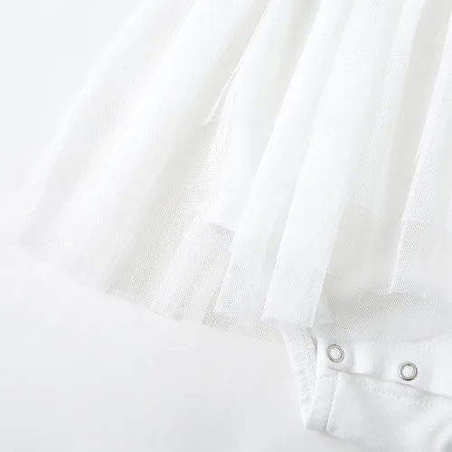 Vista 5 de O2 BABY Conjunto de traje de verano con volantes de algodón orgánico para bebé, vestido de tul con diadema