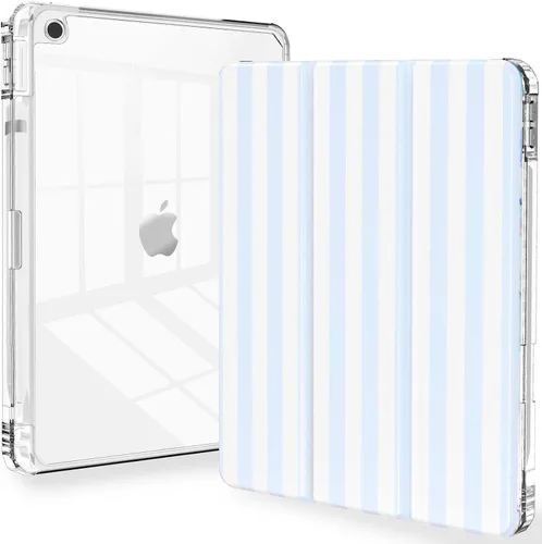Vista 23 de Feams Funda para iPad de 9ª generación, funda triple para iPad 10.2, cubierta trasera transparente con soporte para lápiz y apagado Ángel