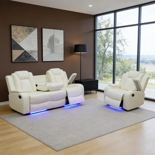 Vista 24 de Sofá reclinable individual eléctrico para muebles de sala de estar, silla reclinable de cuero con luces LED, puertos USB, almacenamiento oculto