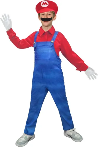Vista 2 de GRIVOS Disfraz de Super Brother para niños, disfraz de cosplay, disfraz de fiesta de Halloween