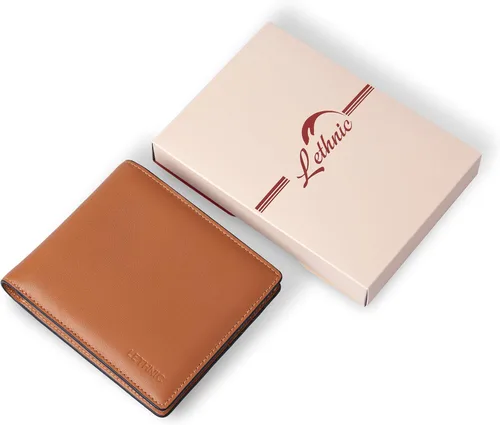Vista 5 de LETHNIC Cartera plegable de cuero para hombre - Acogedora, Marrón, Classic