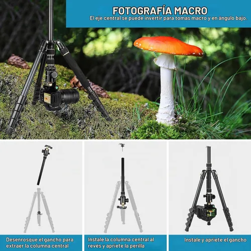 Vista 5 de Trípode DSLR Profesional para Fotografía - Alto, Ligero y Resistente - Miras de Detección, Telescopio y Prismáticos - Unidad de Trípode Completa