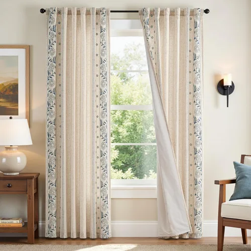 Vista 26 de jinchan Cortinas de lino floral marfil para sala de estar 84" pestaña