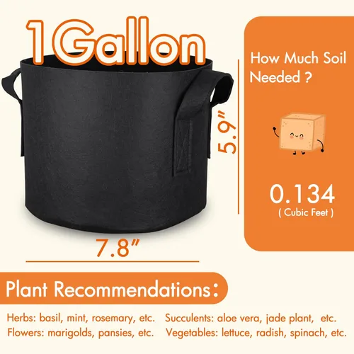 Vista 2 de Gardzen Paquete de 10 bolsas de cultivo de 1 galón, bolsas de cultivo de tela gruesa de 10.58 oz con asas, bolsas de cultivo de plantas de aireación