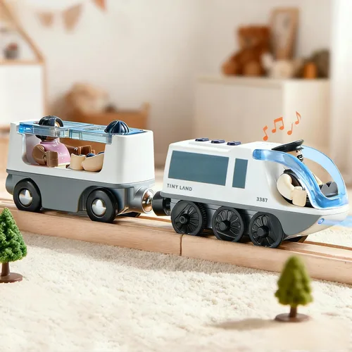 Vista 9 de Tiny Land Tren de locomotora de acción a baterías, potente juego de tren bala compatible con las principales pistas de marcas, juguetes de pista a