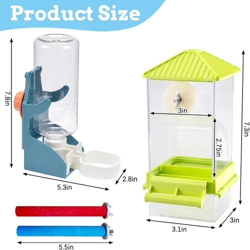 Vista 2 de Hamiledyi - Set de comederos sin ensuciar para pájaros con dispensador de agua, contenedor de semillas para periquitos, comedero automático