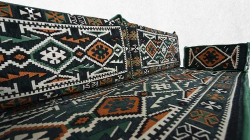 Vista 3 de arabicsofa Sofá tradicional verde del salón del Oriente Medio, cojín oriental del piso para la sala de estar, asiento seccional bajo hecho a mano