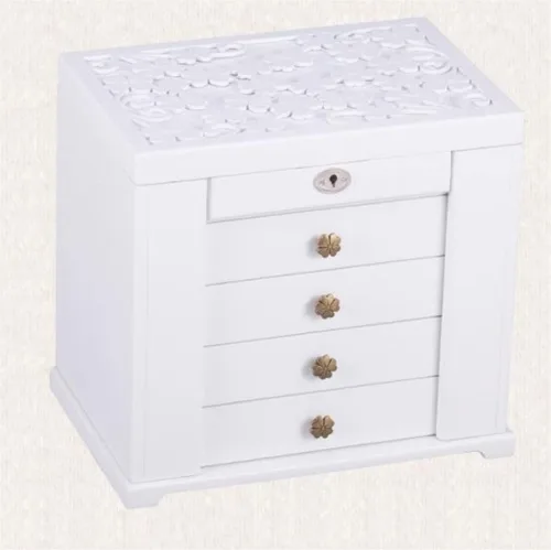 Vista 6 de Joyero de 5 niveles de gran capacidad, organizador con espejo de cerradura, contenedor de almacenamiento de joyas de viaje de madera, organizador