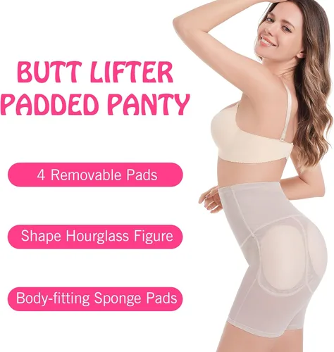 Vista 2 de ponlodos Bragas levantadoras de cadera y glúteos para mujer, 4 almohadillas moldeadoras de cintura alta, ropa interior acolchada con control