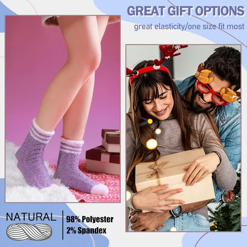 Vista 5 de ANTSANG Calcetines peludos para mujer, pantuflas de invierno, mullidos, cómodos, acogedores, calcetines cálidos para el hogar