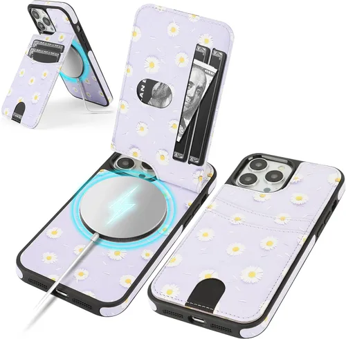 Vista 17 de SkyEagle Funda compatible con Magsafe para iPhone 13 Pro Max con soporte para tarjetas, función atril, bloqueo RFID, ranuras para tarjetas de Verde