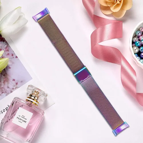 Vista 2 de FitTurn Correa delgada para reloj inteligente Fitbit Charge 5, correa de reloj ajustable de malla de acero inoxidable, correa femenina de repuesto