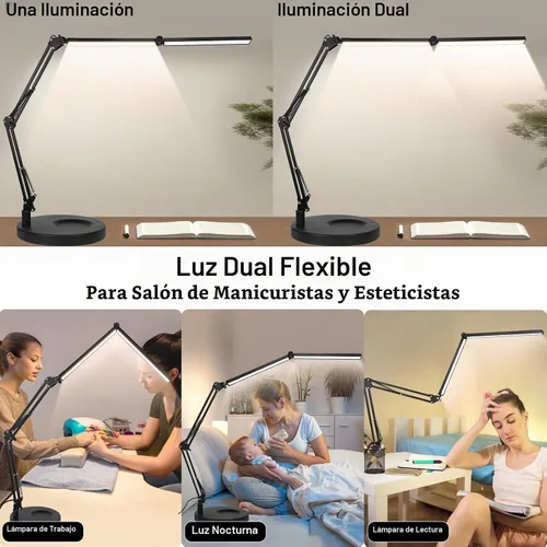 Vista 3 de Toolour Lámparas de escritorio para tecnología de uñas, lámpara de arquitecto doble grande de 24 W con control remoto, 5 colores, modo de sueño