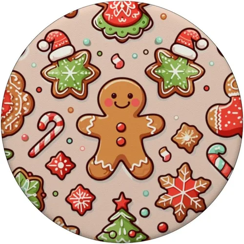 Vista 3 de Árbol de Navidad Luces de pan de jengibre copo de nieve amantes de las galletas PopSockets estándar PopGrip
