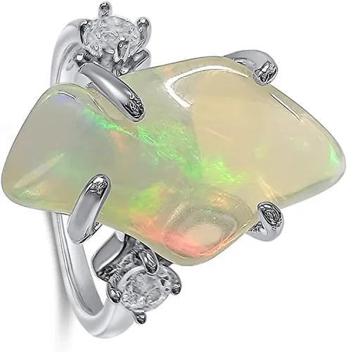 Vista 30 de Anillo de cristal crudo real con piedra natal, plata de ley, oro blanco, regalo de joyería para ella, regalo de Navidad, Día de la Madre